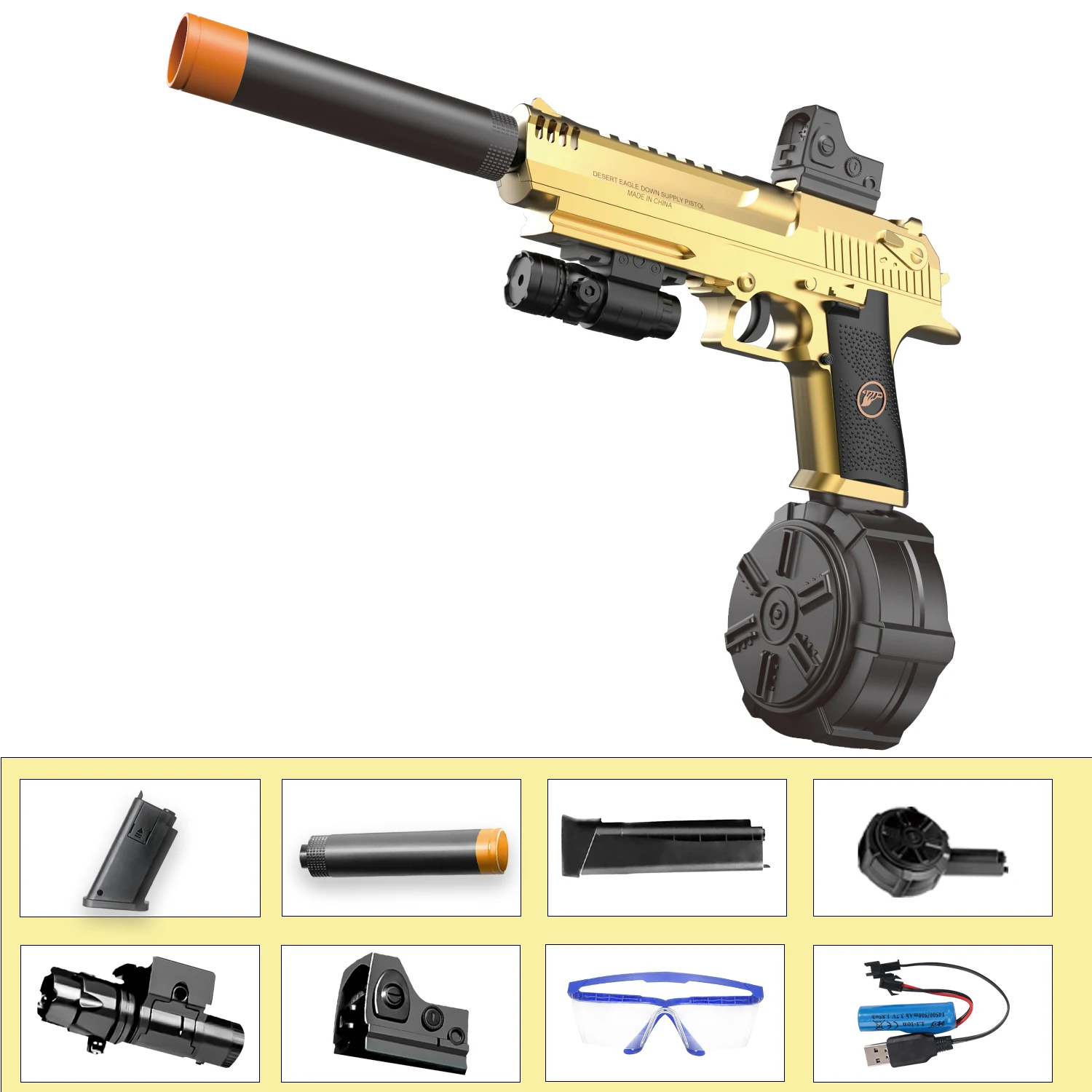 Pistola de brinquedo elétrica, explosão elétrica manual de tiro único, lançador de bola de gel, com três revistas, presente de feriado (sem balas)