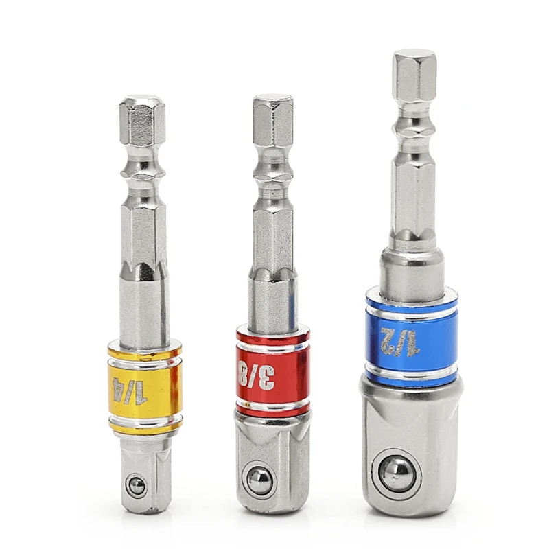 

3 Pcs Power Screwdriver Driver Socket Bit Adapter Drill 1/4" 3/8" 1/2" Hex Shank Hand Tools