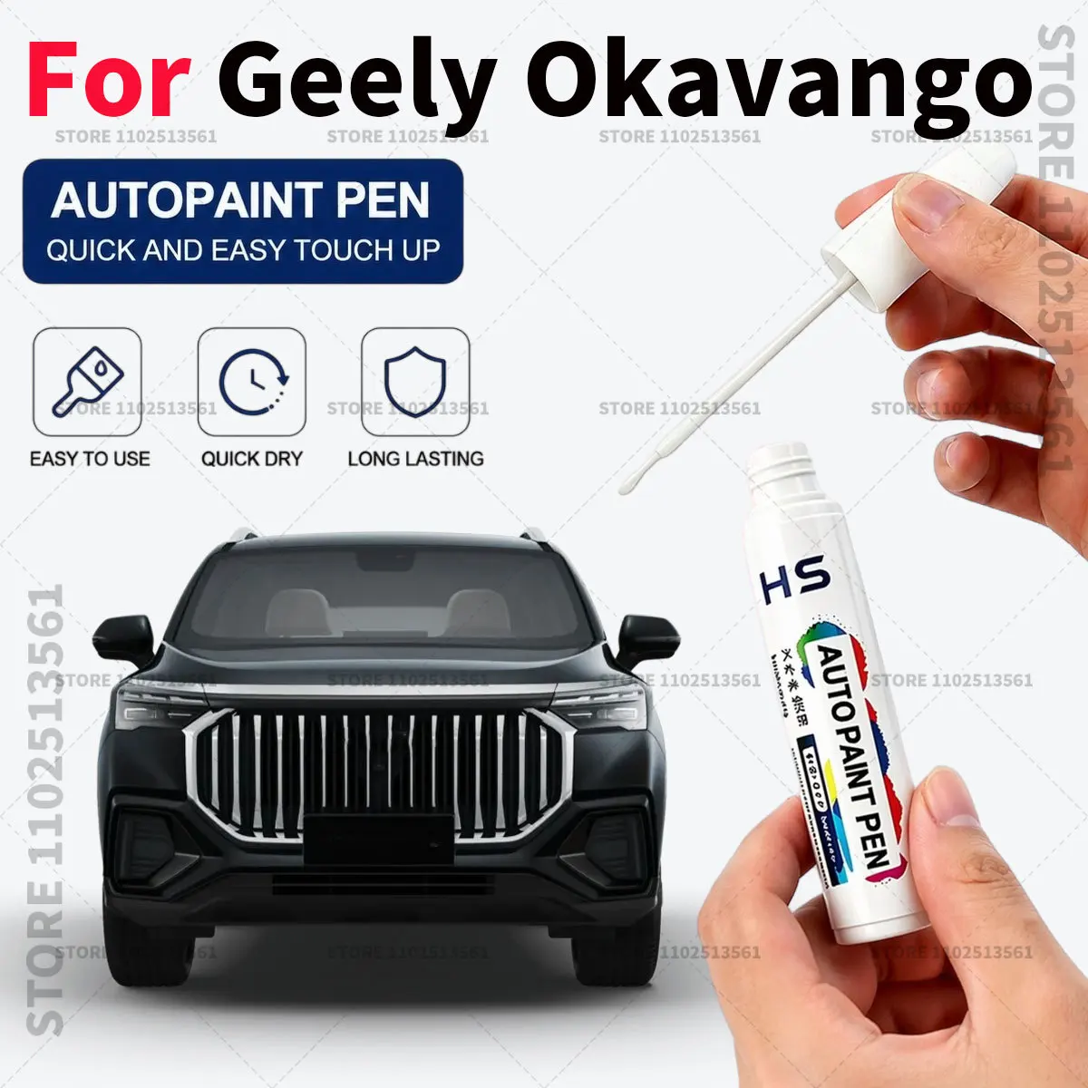 For Geely Okavango Storm Grey Porcelain White Luna Silver Blue Black Car Paint Repair Pen Restores Original Factory Paint Finish