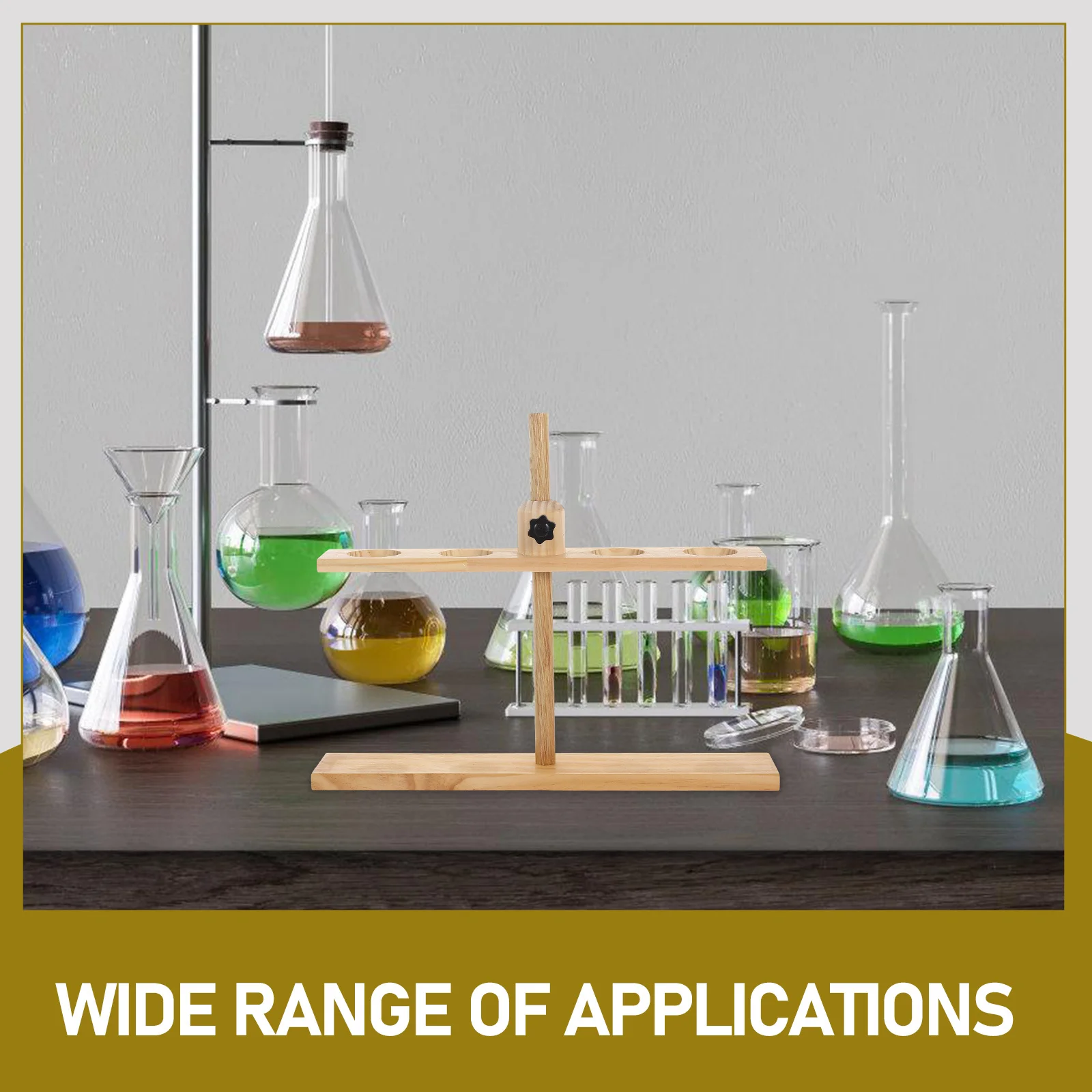 Durable Wooden Funnel Stand 4 Hole Adjustable Base for Lab Glassware Scientific Research Teaching Lab Accessories
