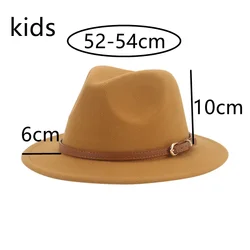 Czapki dla kobiet Fedoras dziewczyny kapelusz czapka dla chłopców filcowane dzieci czapki dla dzieci małe 52cm 54cm pas ślub słodkie dziecko Fedoras Sombreros De Mujer