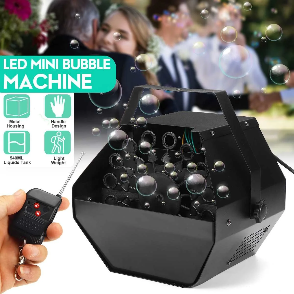 

Bubble Machine 60W 0.75L Small Remote Control Bubble Machine Automatic Romantic Effect Light for Wedding Parties Festivals