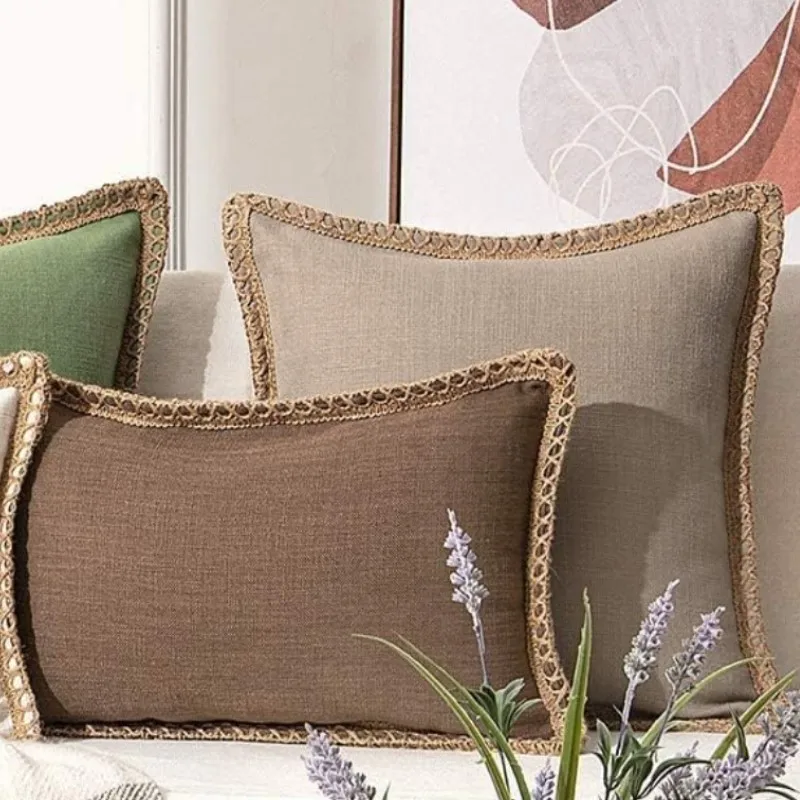 1/2PCS Farmhouse Throw Pillow Cover 30X50cm 45x45cm 50x50cm Christmas Cotton Linen Pillow Cover Trimmed Tailored Edges Grey Red