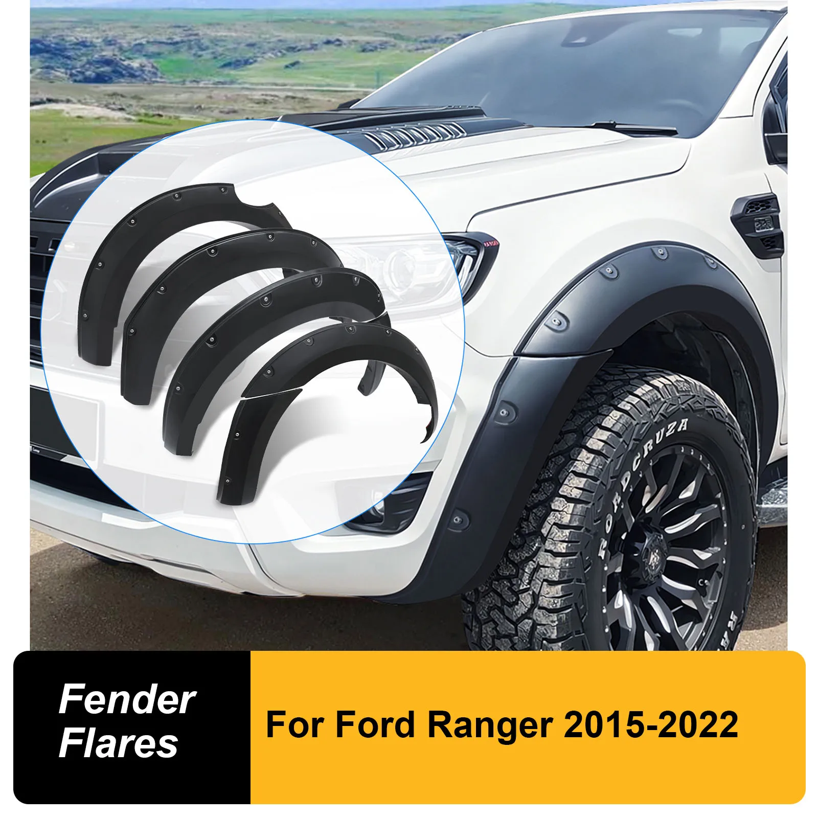 

6'' Wheel Arch Extension Fender Flares for Ford Ranger Wildtrak Limited XLT XL 2015-2022 T7 T8 Models Dual Cab Mudguards