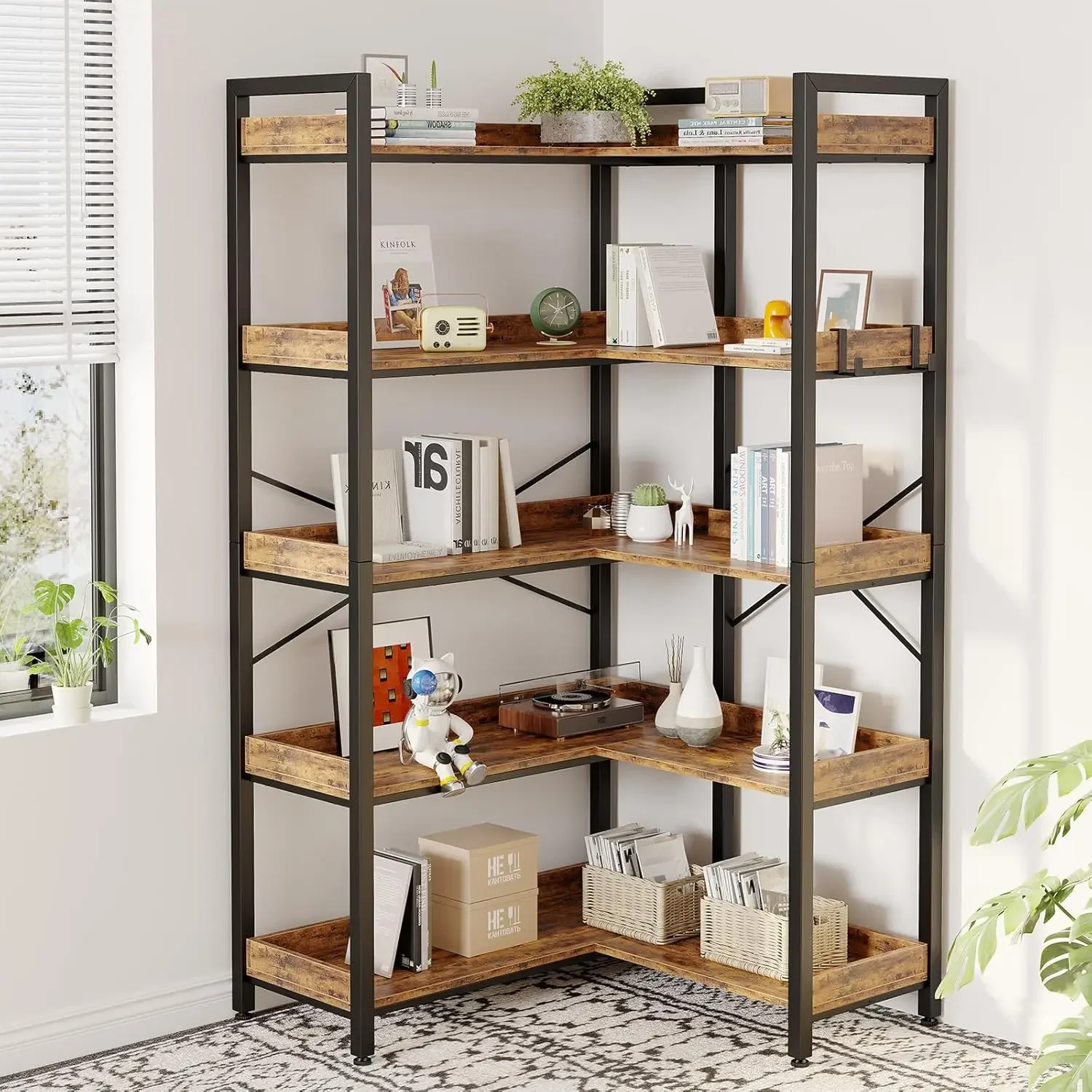 5 Tier Bookcase with 4 Hooks, 65