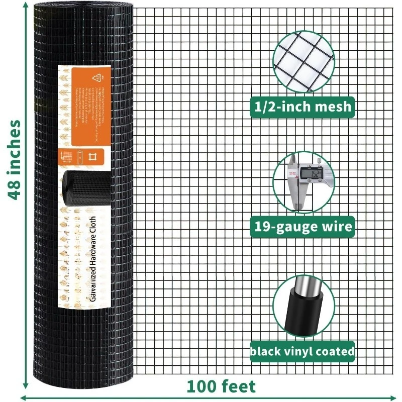 POPULAR.Black Hardware Cloth 1/2 inch 48 x 100 Ft 19-Gauge, Vinyl Coated Wire Mesh Roll, Chicken Wire Fencing, Garden Fen image 2