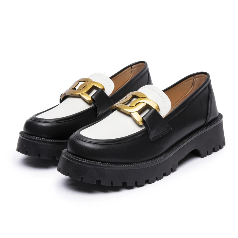 Women Shoes Loafers Spring Genuine Leather British Style Platform Mixed Color Women Shoes Large Size 41 42 Horsebit Shoes Ladies