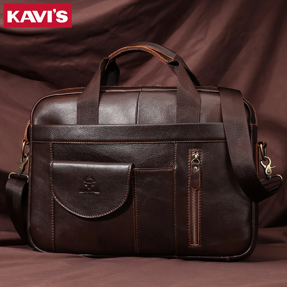 KAVIS High Quality Briefcase Bag Men's Top Layer Leather Handcrafted Laptop Bag Travel Business Shoulder Messenger Bag