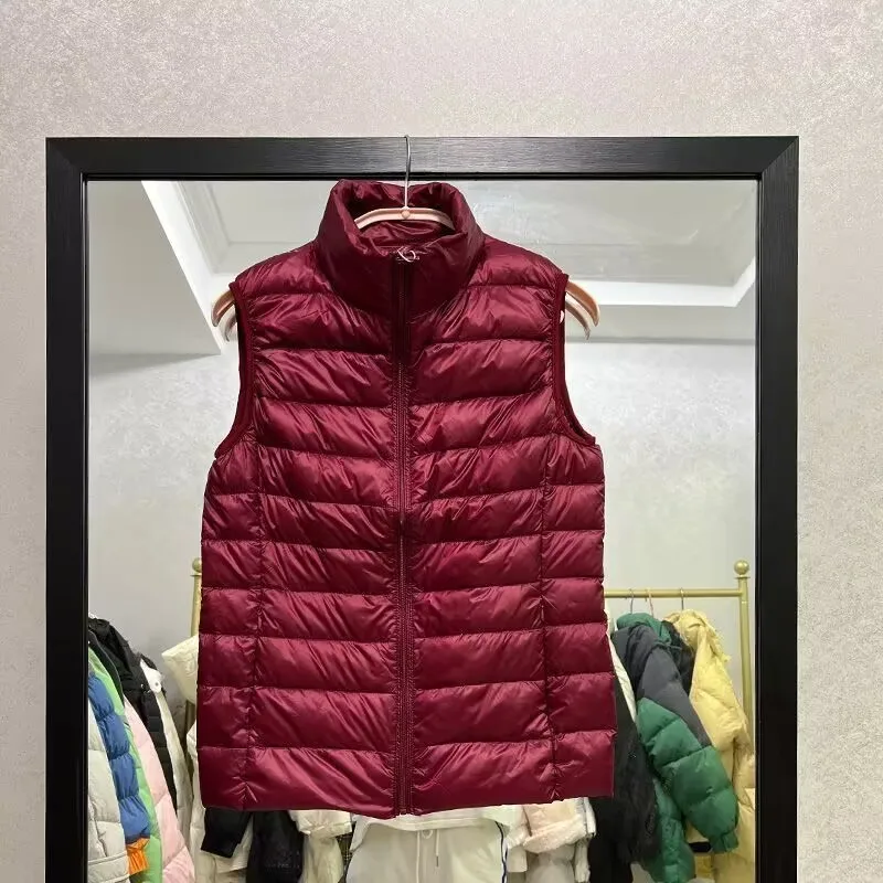 2025 Ultra Thin Down Jacket Light Warm Waistcoat Female Sleeveless Cropped Puffer Jacket Vest Lining Woman Winter Coat Spring