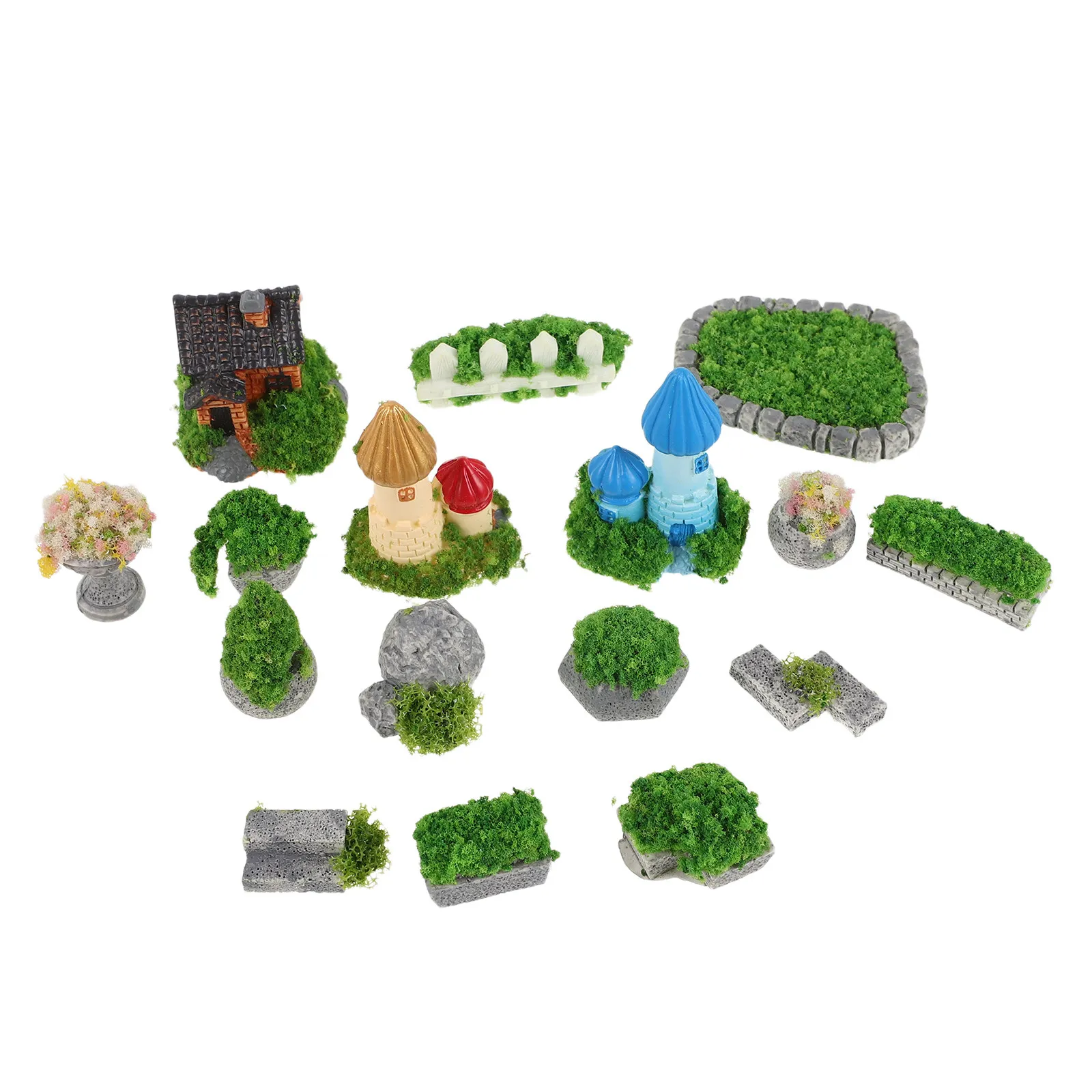 16Pcs Miniature Bonsai Decor Resin Castle Micro Landscape Ornament for Desktop Windowsill Fairy Garden Sandtray Miniatures