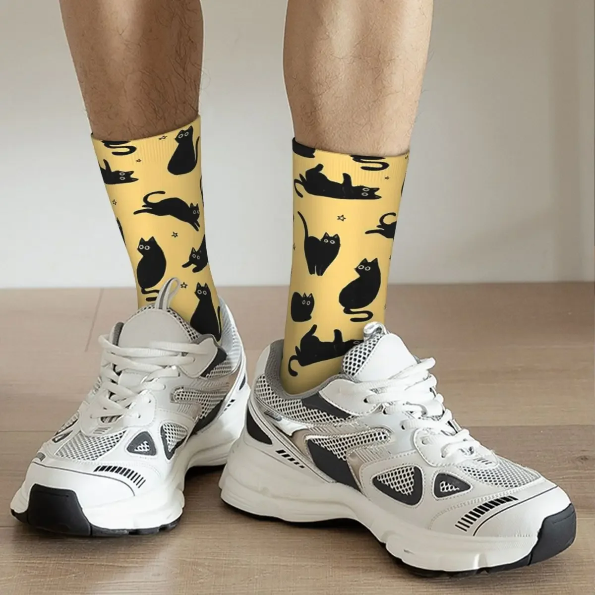 Black Cat Pattern Socks Harajuku Super Soft Stockings All Season Long Socks Accessories for Unisex Gifts