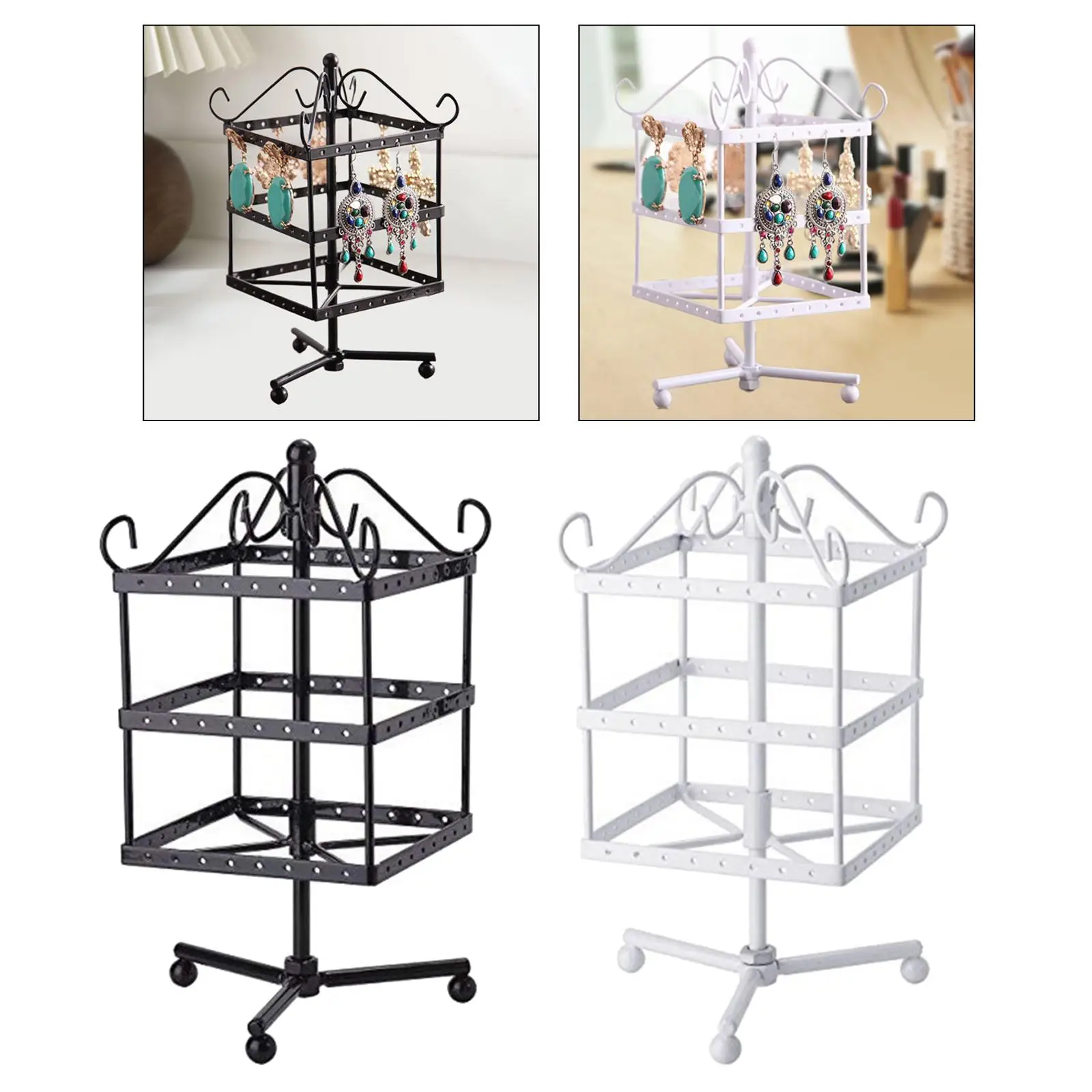 

Iron Earring Holder 3-tier for Necklaces and Bracelets Fashionable 96 Holes for Closet Desktop Bedroom Dresser Women Girls Gift