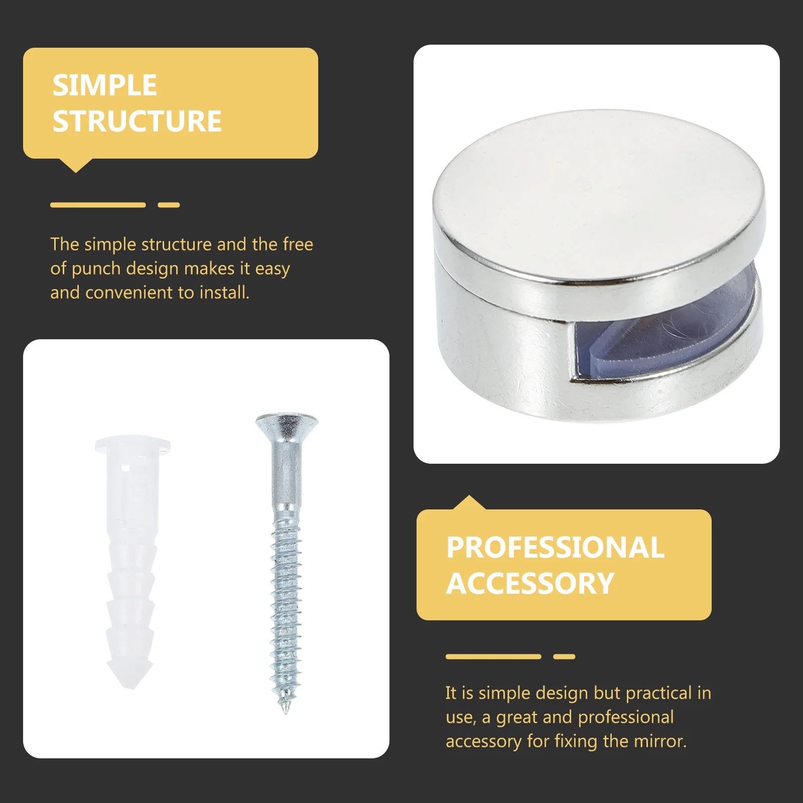 

4Pcs Mirror Holder Clips Stable Structure Glass Mounting Accessories No Burrs Firm Installation Mirror Holder Clips