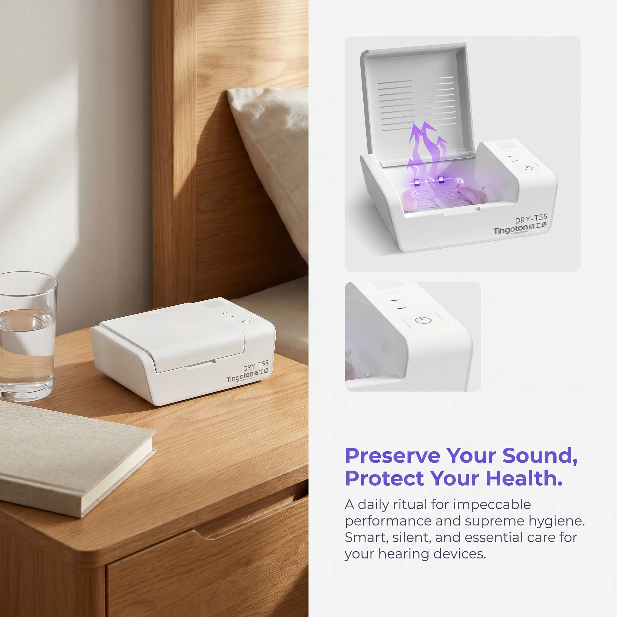 Timing USB Powered Hearing Aid Dehumidifier Dry Case Electronic Moisture Remover Portable Hearing Device Daily Maintenance Kit