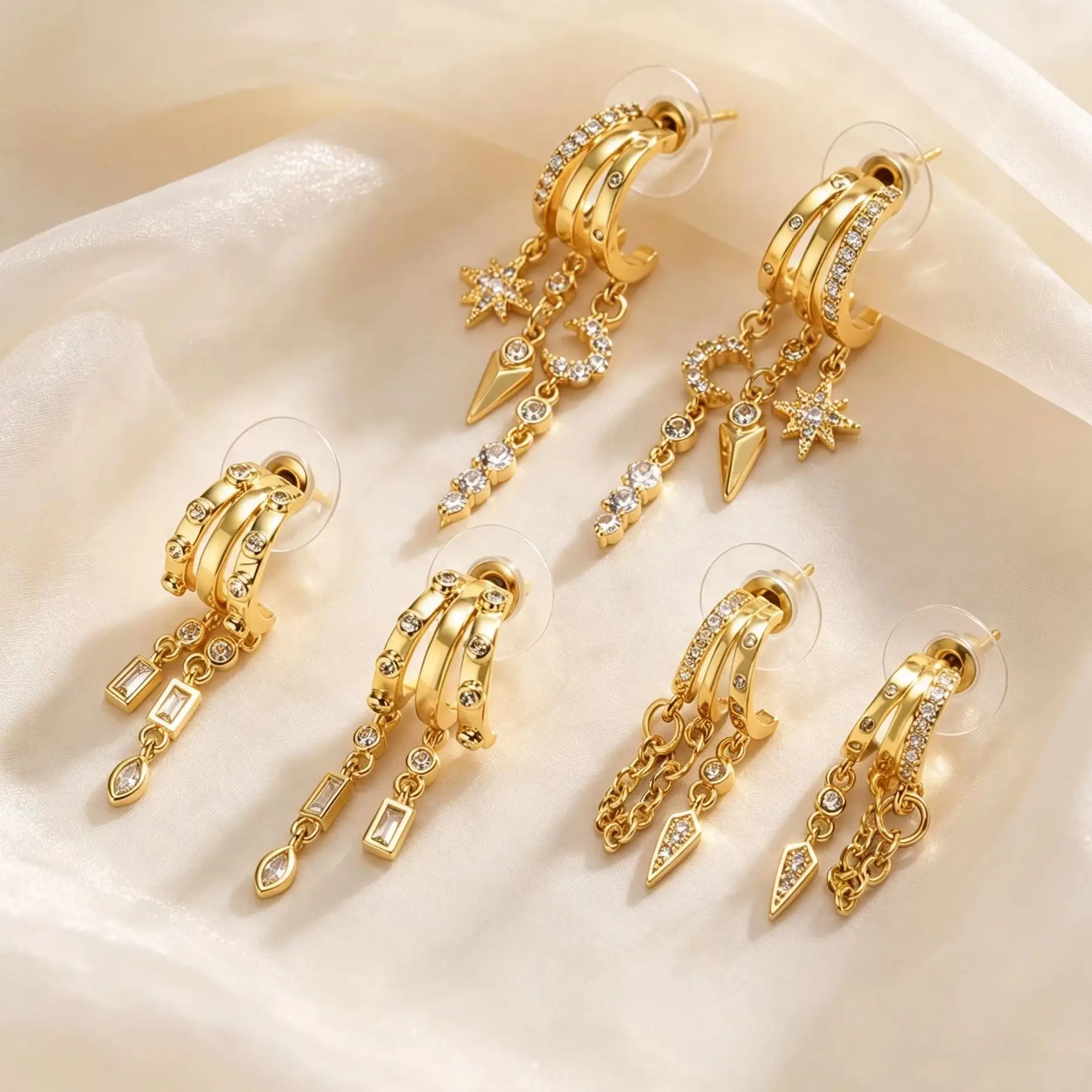 Women's Delicate Irregular Tassels Earrings Luxury Zircon Gold Color Dangle Earrings for Women Wedding Party Fashion Jewelry
