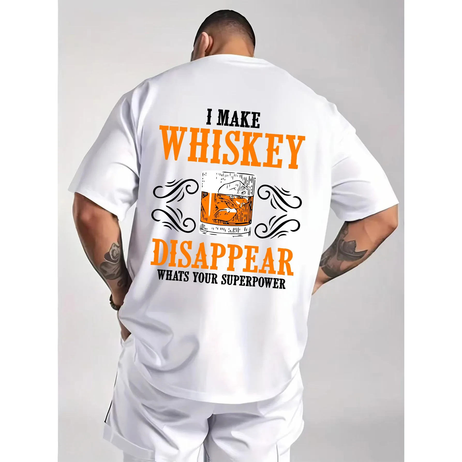 Whiskey Disappear Graphic Tee Men's Pure Cotton Crew Neck Short Sleeve T-Shirt Casual Daily Sports Top