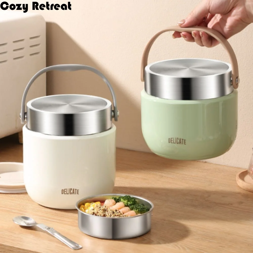 

Double-layer Insulated Lunch Bucket 304 Stainless Steel with Spoon Thermal Food Container Sealed Leakproof Thermos Food Jar Soup