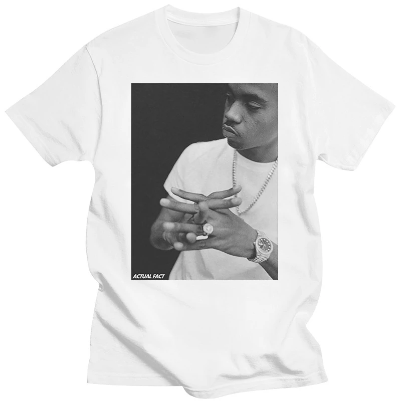 Actual fact NAS white hip hop rapper urban crew neck t-shirt t-shirt O-Neck Fashion Casual High Quality Print T Shirt