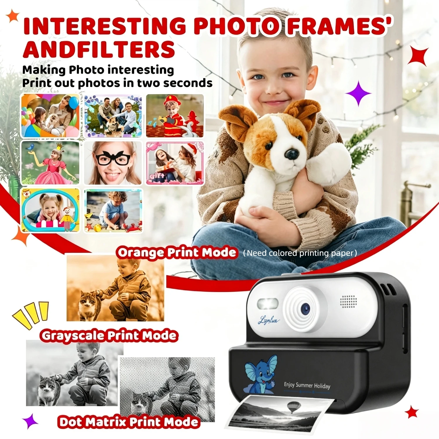 子供向けインスタントデジタルカメラ写真印刷機 ミニポータブル - Kids Early Education Photos のレビューと価格