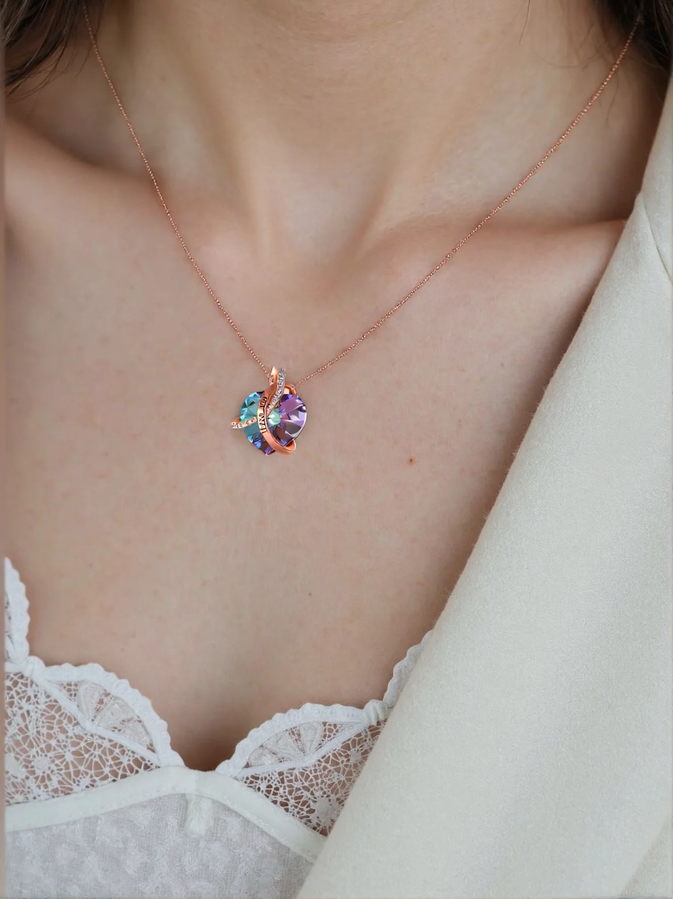 

Radiant Crystal Heart of the Sea Necklace | Rose Gold Love Collarbone Chain | Women's Modern Luxury Jewelry