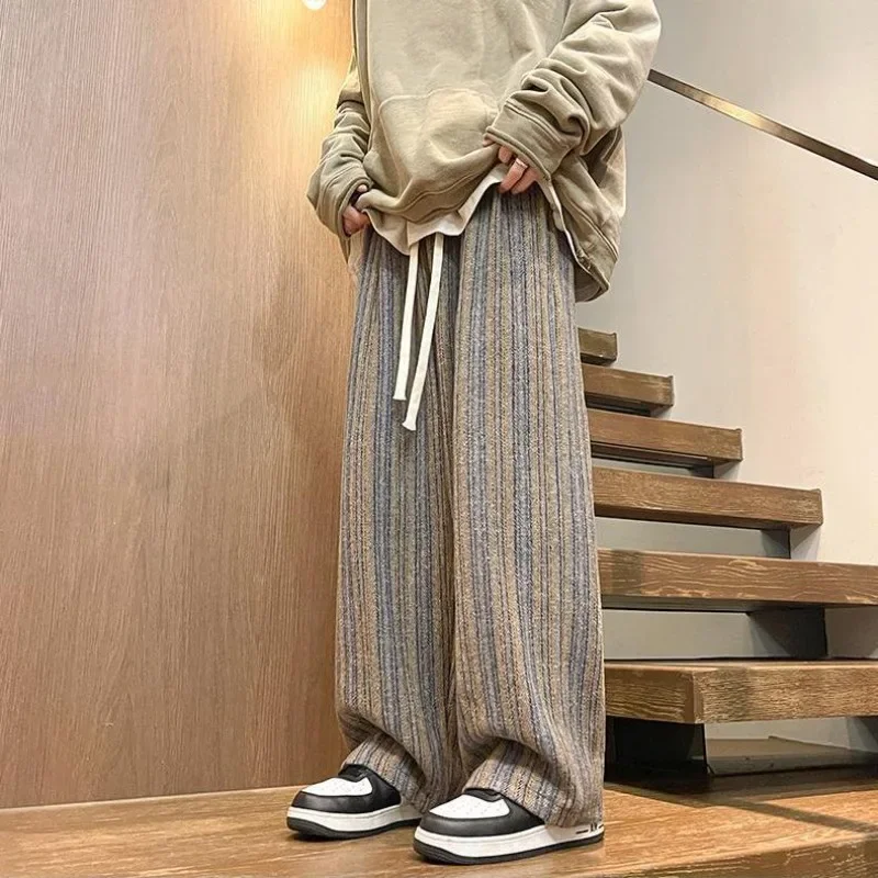 

Straight Sweatpants for Men Baggy Stripe Plus Big Size Man Sports Pants Fashion Essential Korean Retro Elegant New in Trousers