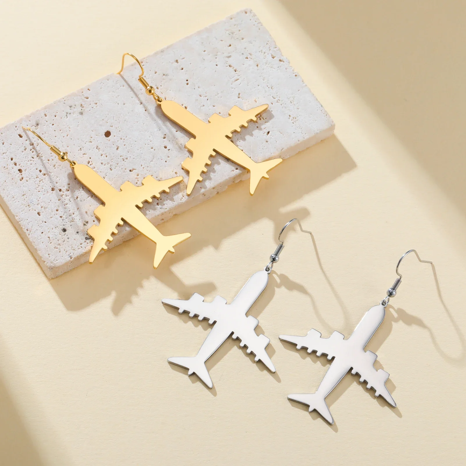 Stainless steel airplane earrings airline pilot gift for women