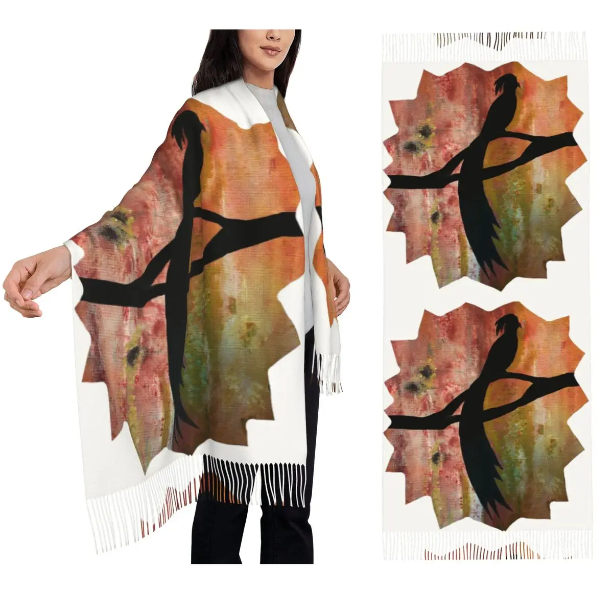 

Bird Of Mystic Scarf Tassel Scarves for Women Soft Warm Shawls and Wraps Large Fall Winter Shawl Wrap