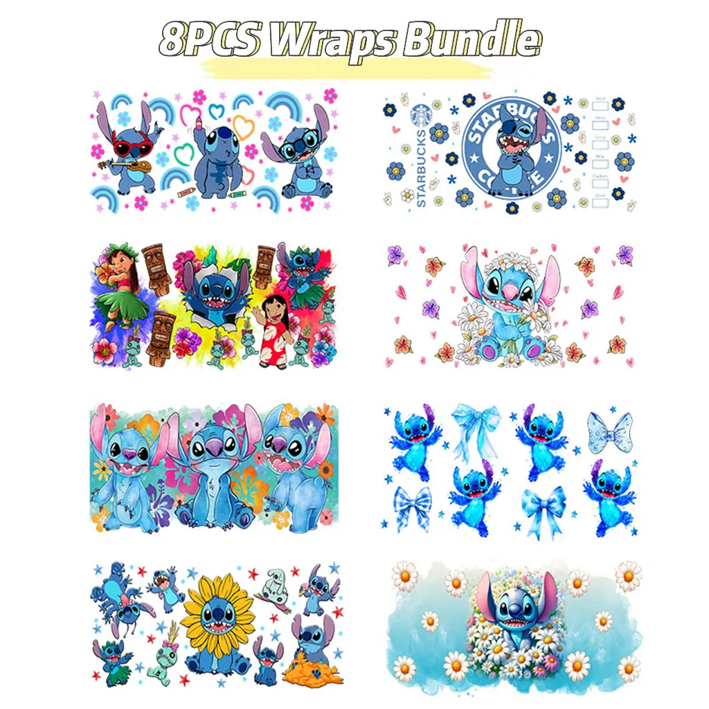 バンドルディズニー UV DTF カップラップ 16 オンスリビーガラス缶 DIY ステッカー漫画自己粘着洗える DIY キティフレンズ