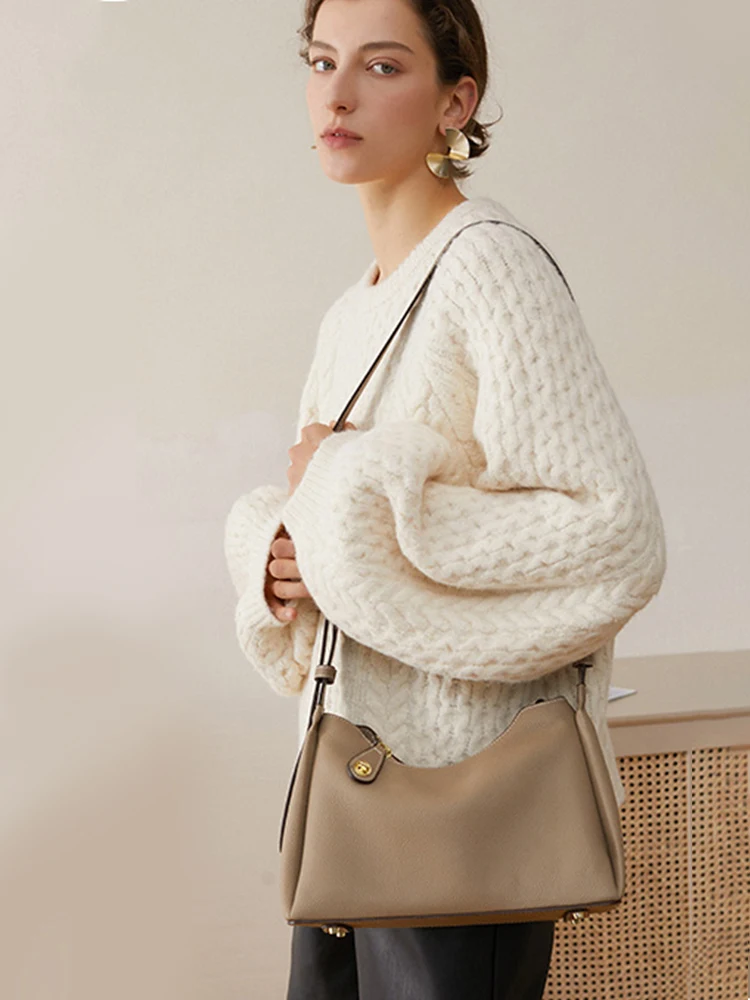 Zency Simple Retro Color Large Bag Fashion Women's Design Bag Genuine Leather Handbag Shoulder Bag Crossbody For Winter Sac