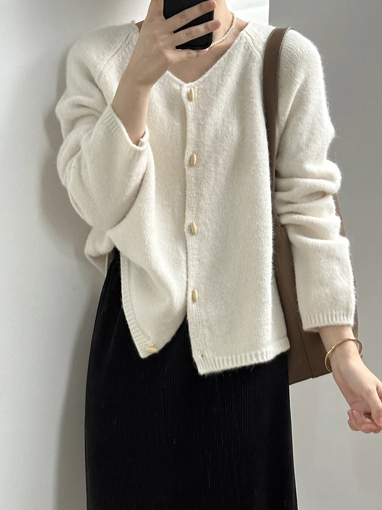 [LANMREM] Minimalism Cardigan Sweater For Women Round Neck Single Breasted Office Lady Knitting Coats 2024 Autumn New 26C781