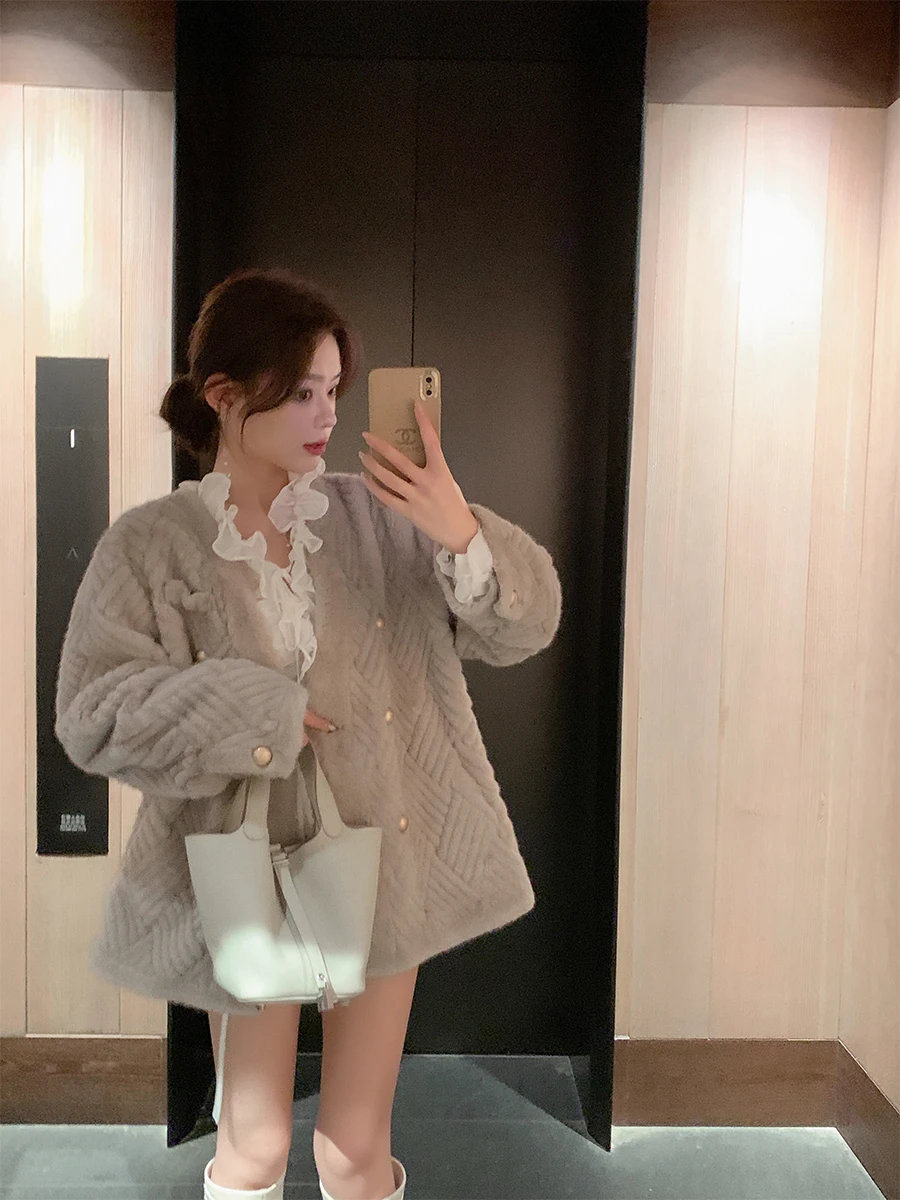 

Зимняя модная экологичная шуба из искусственного меха для женщин, утепленная, в корейском стиле, для повседневной носки, ветрозащитная