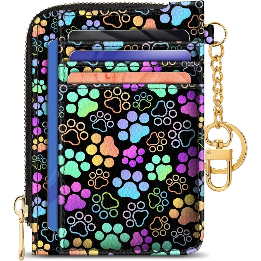 

GIANCOMICS Slim Wallet Credit Card Holder Women Puppy Dog Paw Rfid Blocking Small Card Case Keychain Thin Pocket Curved Zipper