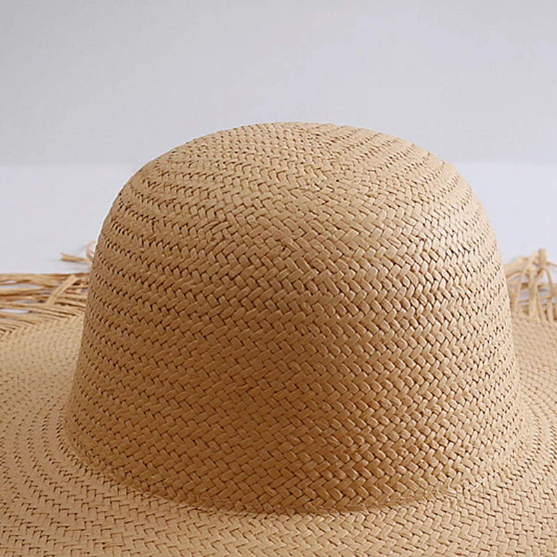 Summer  Wide Brim Black Sun Hat for Women Beach Straw Hat UV Protection White Sea Hats  Holidays Panama Korea  Sun Hat