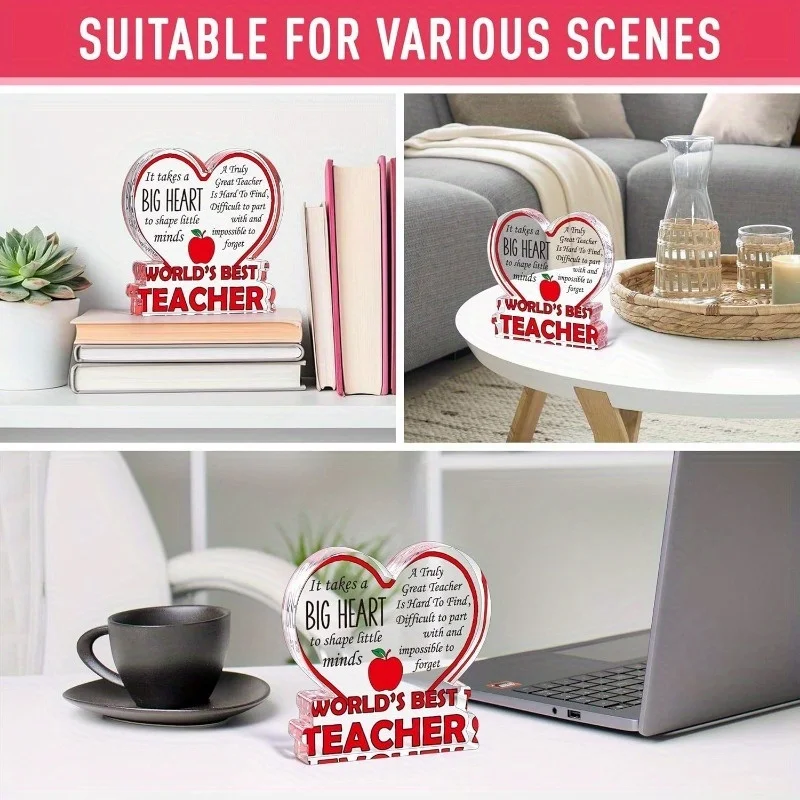 لوحة تقدير المعلم على شكل قلب - هدية تزيين مكتب "أفضل معلم في العالم". #6