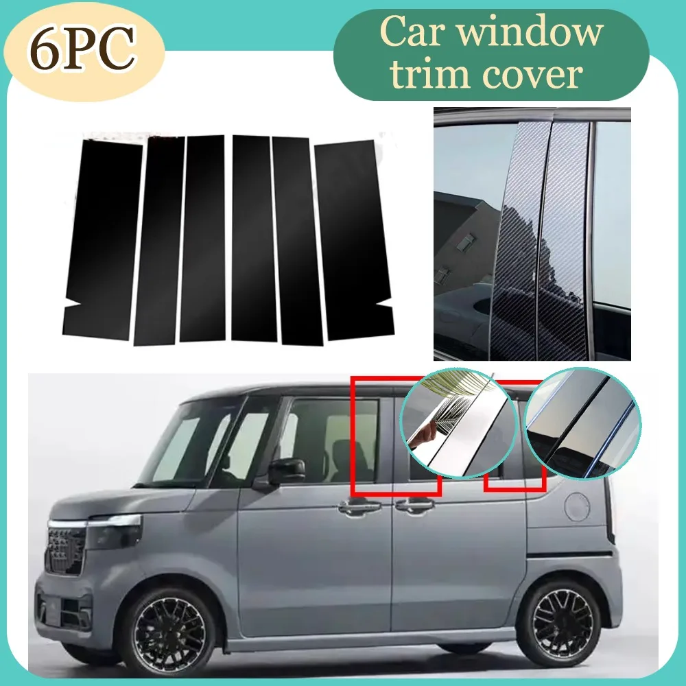 

6pcs Glossy Black Silver Carbon Pillar Post Fit For Honda N-Box JF3 JF4 2017-2023 Door Window Column BC Trim Sticker Cover