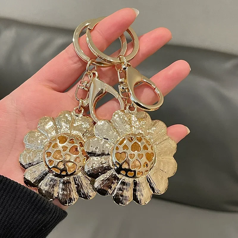 Sunflower Rhinestone Crystal Metal Keychain Lovely Flower Keyring Handbag Car Pendant Jewelry Gift Dropshipping