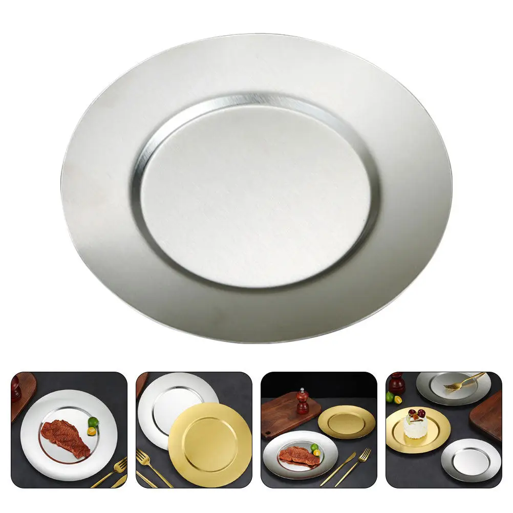 

Тарелка круглая из нержавеющей стали, 10 дюймов, пищевая, металлическая, для кемпинга, пикника, барбекю, подачи стейков, обеденная