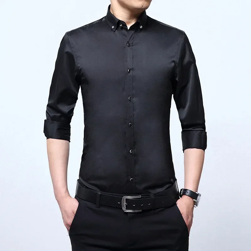 Men\'s Long Sleeved Shirt Spring and AutumnWhite Casual High Cotton Anti Wrinkle Professional Dress Shirt Men\'s Diamond Button