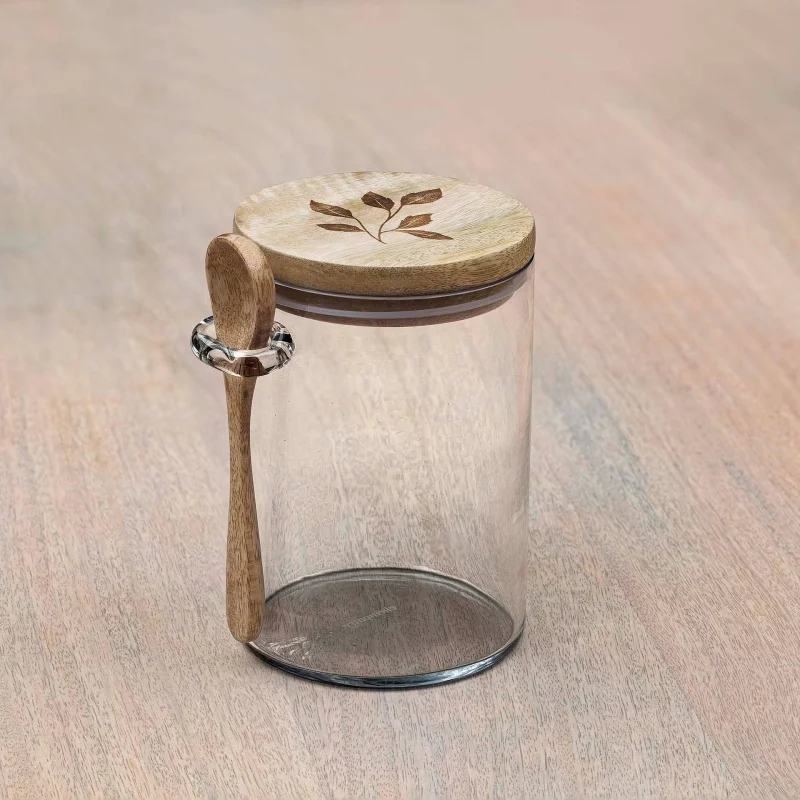 

Cm Cm cm Fits Glass Jar Lid Spoon Wooden Wooden lid Wooden spoon Kitchen Storage Glass Jar with Wooden Lid & Spoon