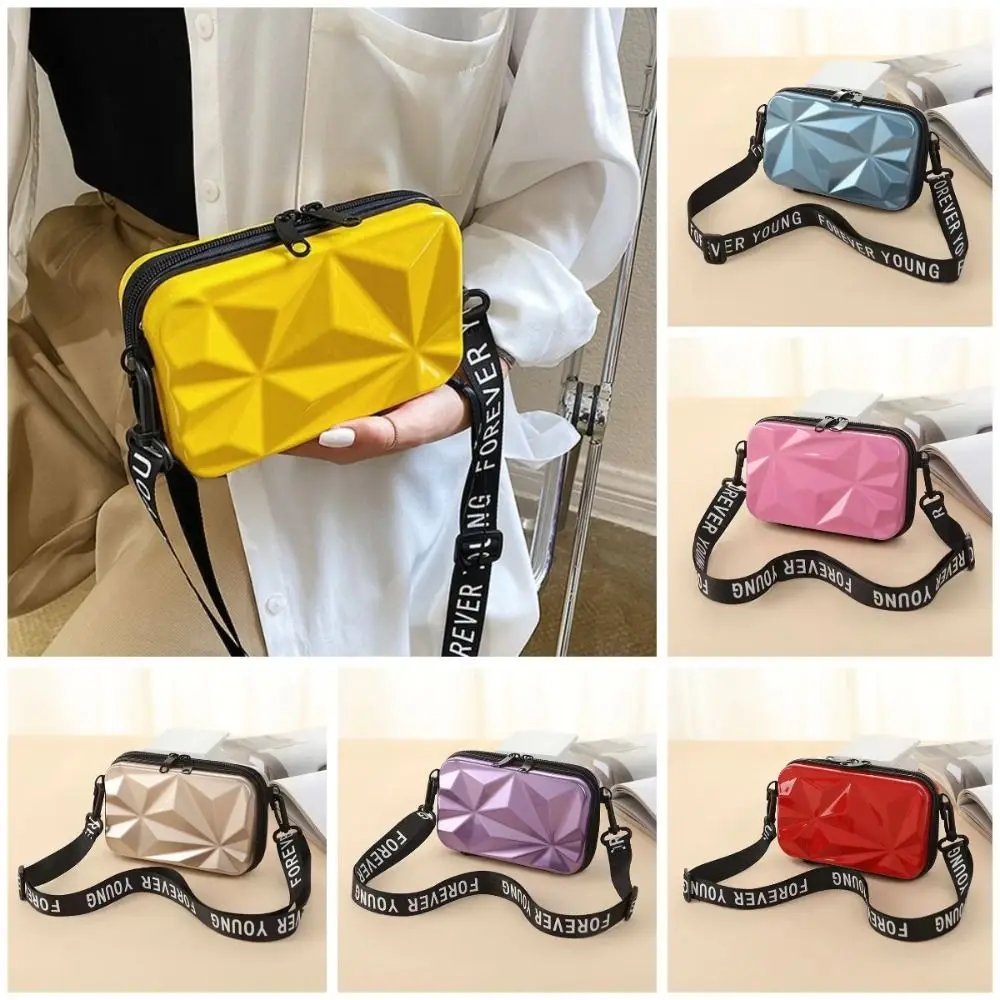 

7 Inch Mini Suitcase Shape Women's Bag Zipper Korean Style Hard-shell Makeup Bag Lipstick Purse Solid Color Crossbody Bag