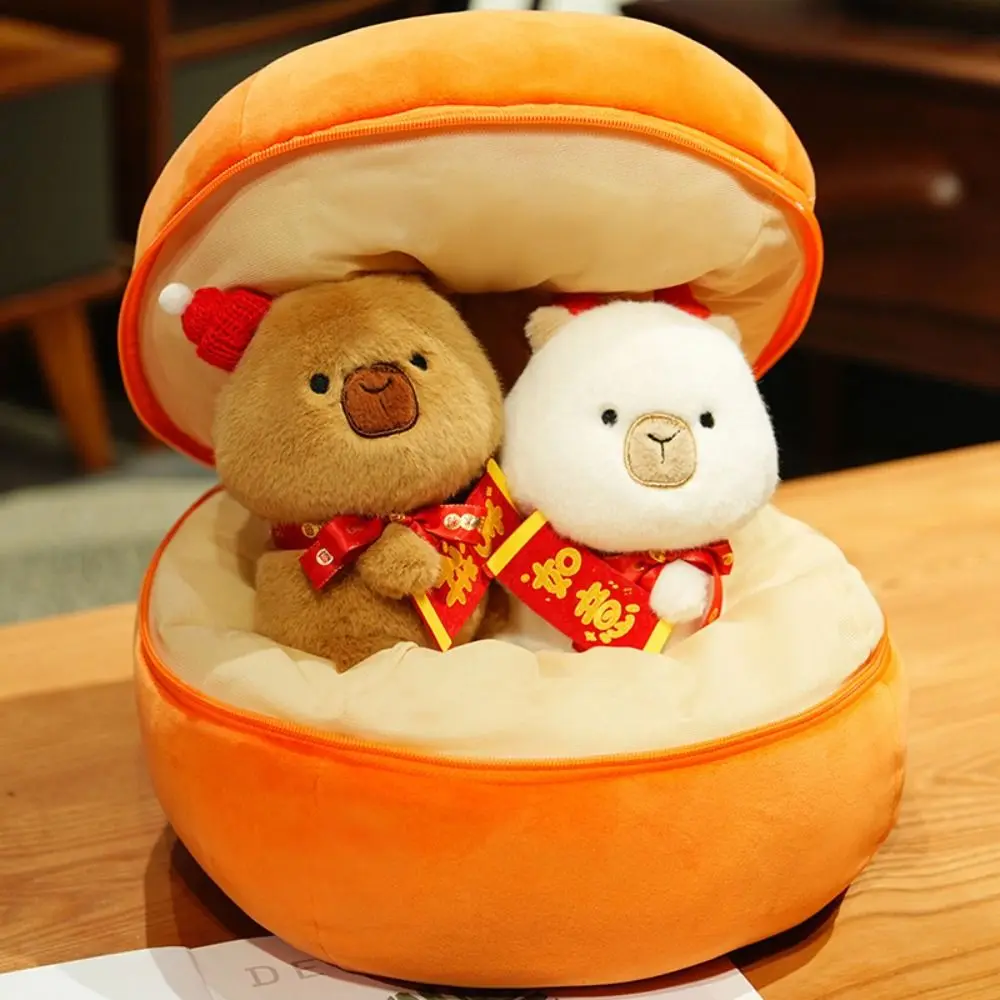 Persimmon Capybara Plush Doll Everything Goes Smoothly Auspicious Capybara Plush Toy Cartoon Simulation Capibara Fluffty Doll