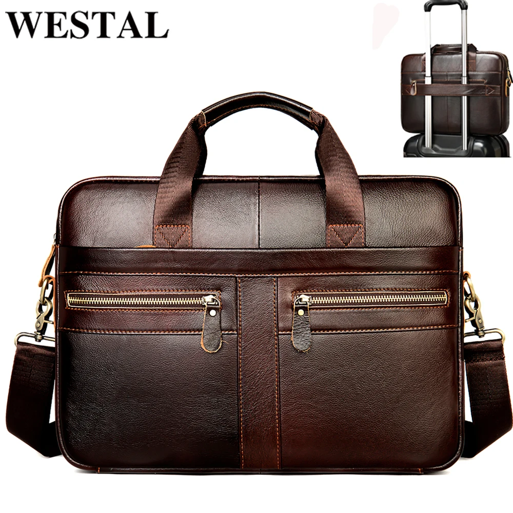 

WETSTAL Men's Leather Bag for 14 Laptop Bag Computer Mens Briefacase Genuine Leather Messenger Bags for Documents A4 Portfolio