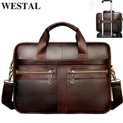 WETSTAL Men's Leather Bag for 14 Laptop Bag Computer Mens Briefacase Genuine Leather Messenger Bags for Documents A4 Portfolio