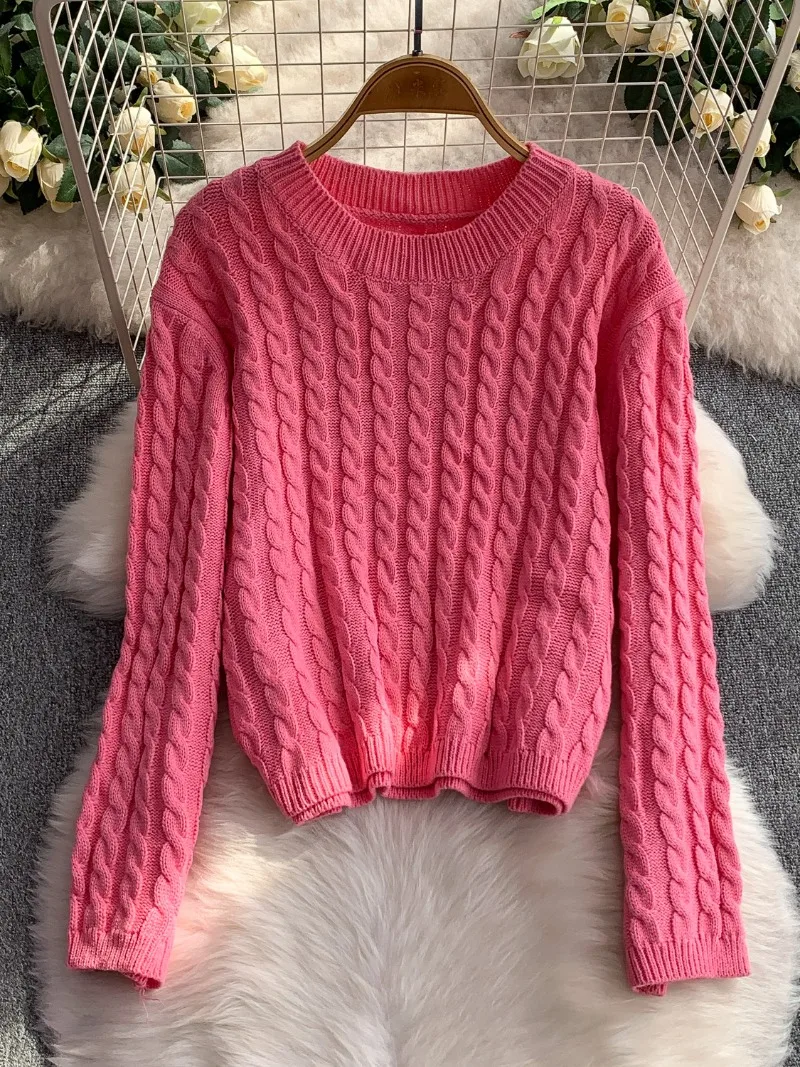 كوريا شيك سميكة الملتوية Crewneck سترة المرأة الشتاء عالية الخصر ضئيلة محبوك تمتد الورك تنورة المرأة قطعتين دعوى