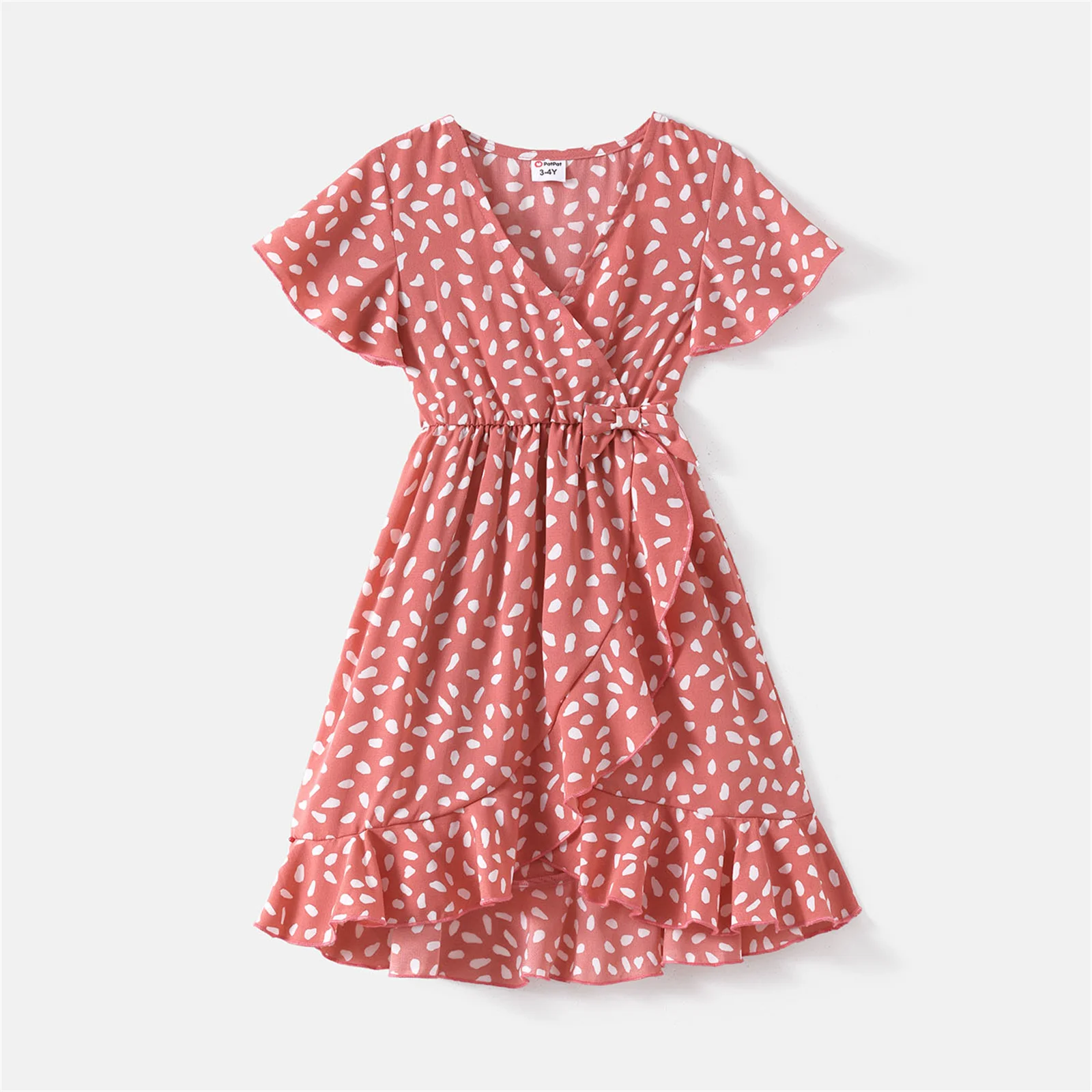 PatPat Family Matching Short-sleeve Colorblock Naia™ Polo Shirts and Allover Print V Neck Ruffle Trim Tulip Hem Dresses Sets