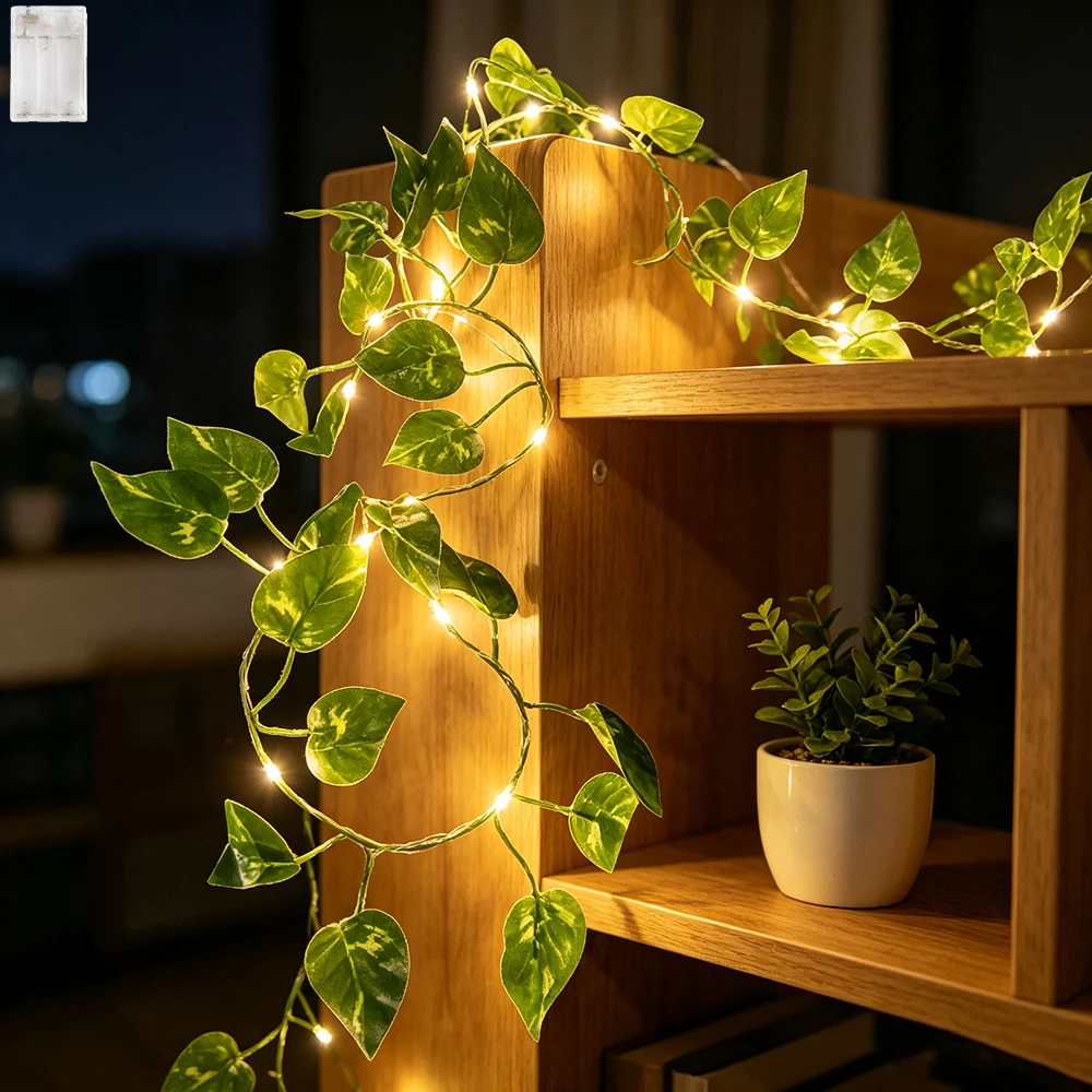 1/2/3/4 Sets Simulated Green Vine LED Light String, 2.15M 20LED Warm White Light, Background Wall Birthday Party Wedding Decor