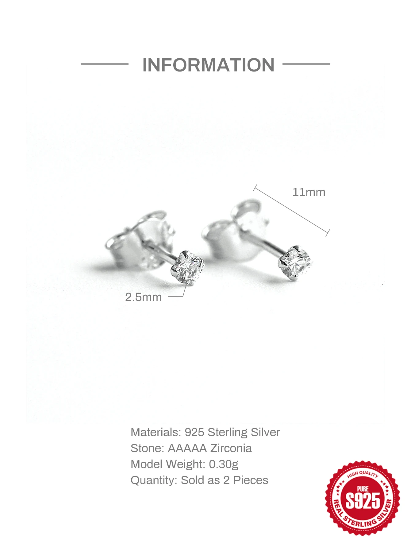 CANNER 925 Sterling Silber Nieten-Zirkon-Ohrstecker mit flachem Kopf für Damen, geometrischer Pferdeaugen-Partyschmuck, Geburtstagsgeschenke
