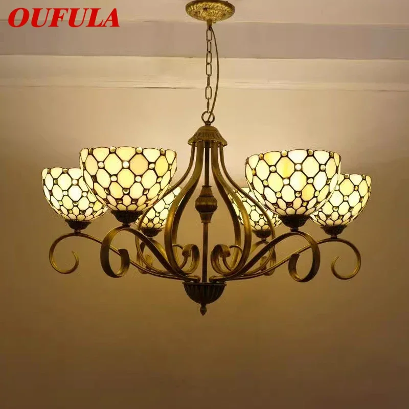 

OUFULA Tiffany European Living Room PendantLamp Vintage Creative Color Glass restaurant Bedroom Hotel Chandelier