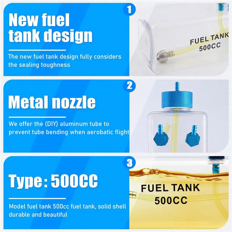 CYGJ-Fuel Tank Petrol Transparent Plastic Bottle 500CC CNC For RC Gas And Nitro Airplane