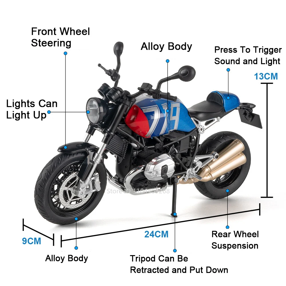 1:9 Nine T Kawasaki ZX-10R Motorcycle Model Toy Wheel Steering Shock Absorption Metal Diecast Motor Models Collectible Ornaments